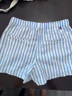Tommy Hilfiger Light Blue and White Striped High Waist Shorts
